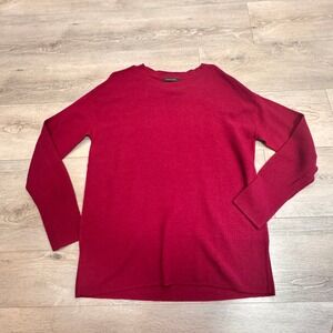 Tahari Red 100% Extrafine Merino Wool Crewneck Sweater Size Large L